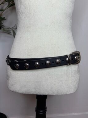 Madewell Black Leather Studded Belt with Silver Hardware